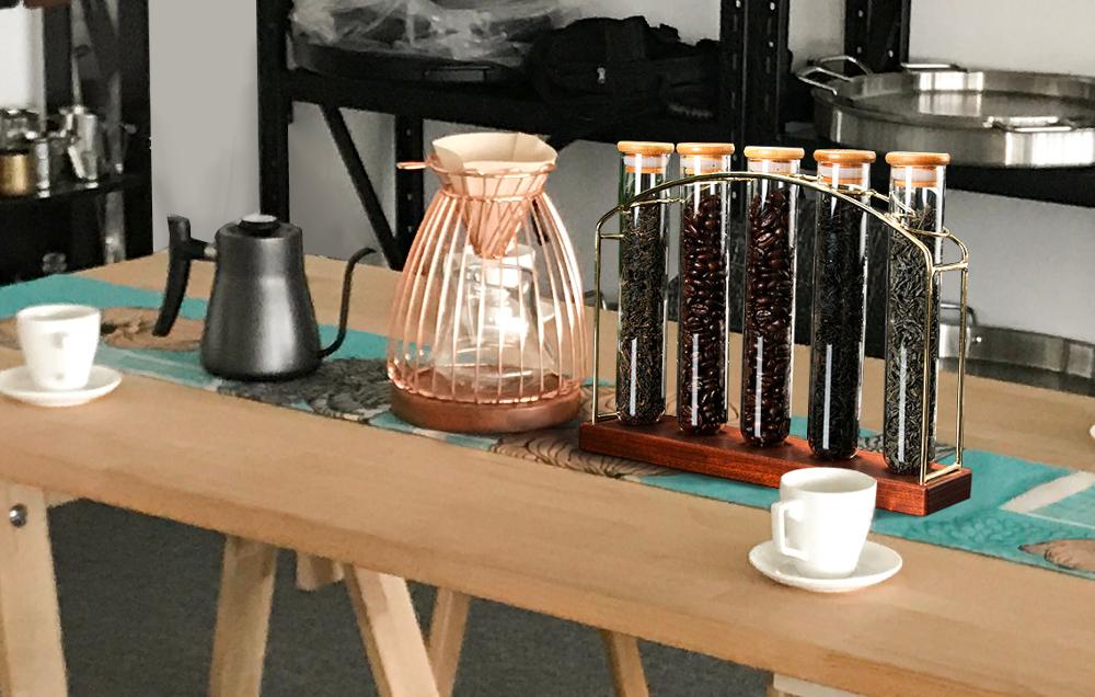 ユニークな木製パターンフラワーコーヒー豆5テストチューブガラス花瓶ホルダーディスプレイラック