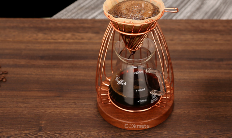 シンプルなデザインステンレス鋼のコーヒーの滴り鍋セットローズゴールドコーヒーストレーナーホルダーラック