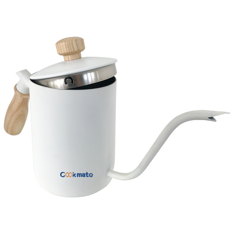 完璧な流れの注文の無料のロゴは、ハンドルが付いているコーヒーのやかんの空の瓶の鍋を印刷しました